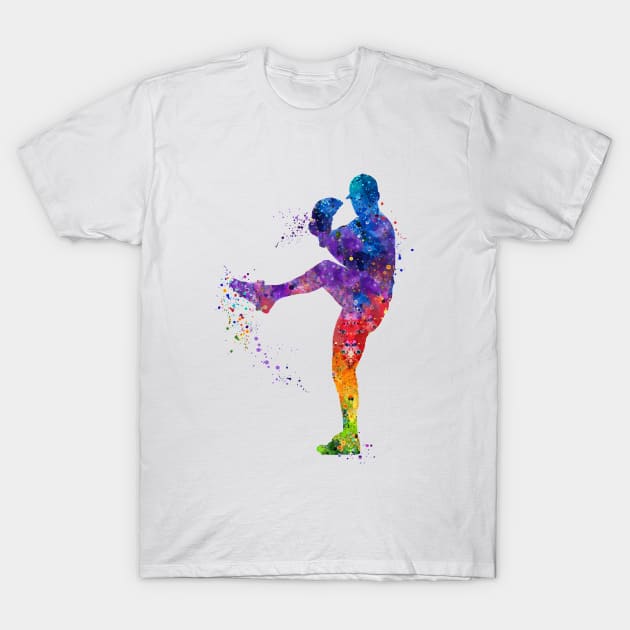 Boy Baseball Pitcher Watercolor Softball Gift T-Shirt by LotusGifts
